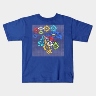 Blue denim floral pattern Kids T-Shirt